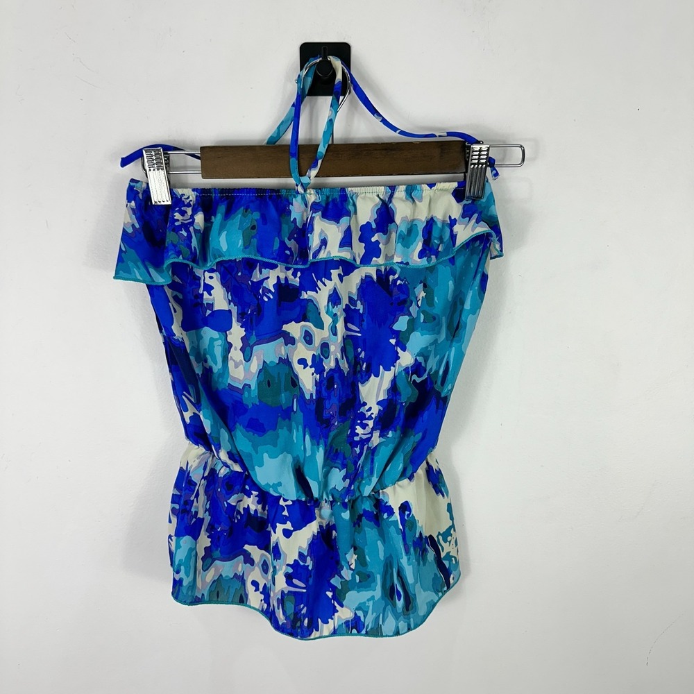 Vintage Y2K Wet Seal Halter Top XS Blue Abstract Festival Retro Beach Indie